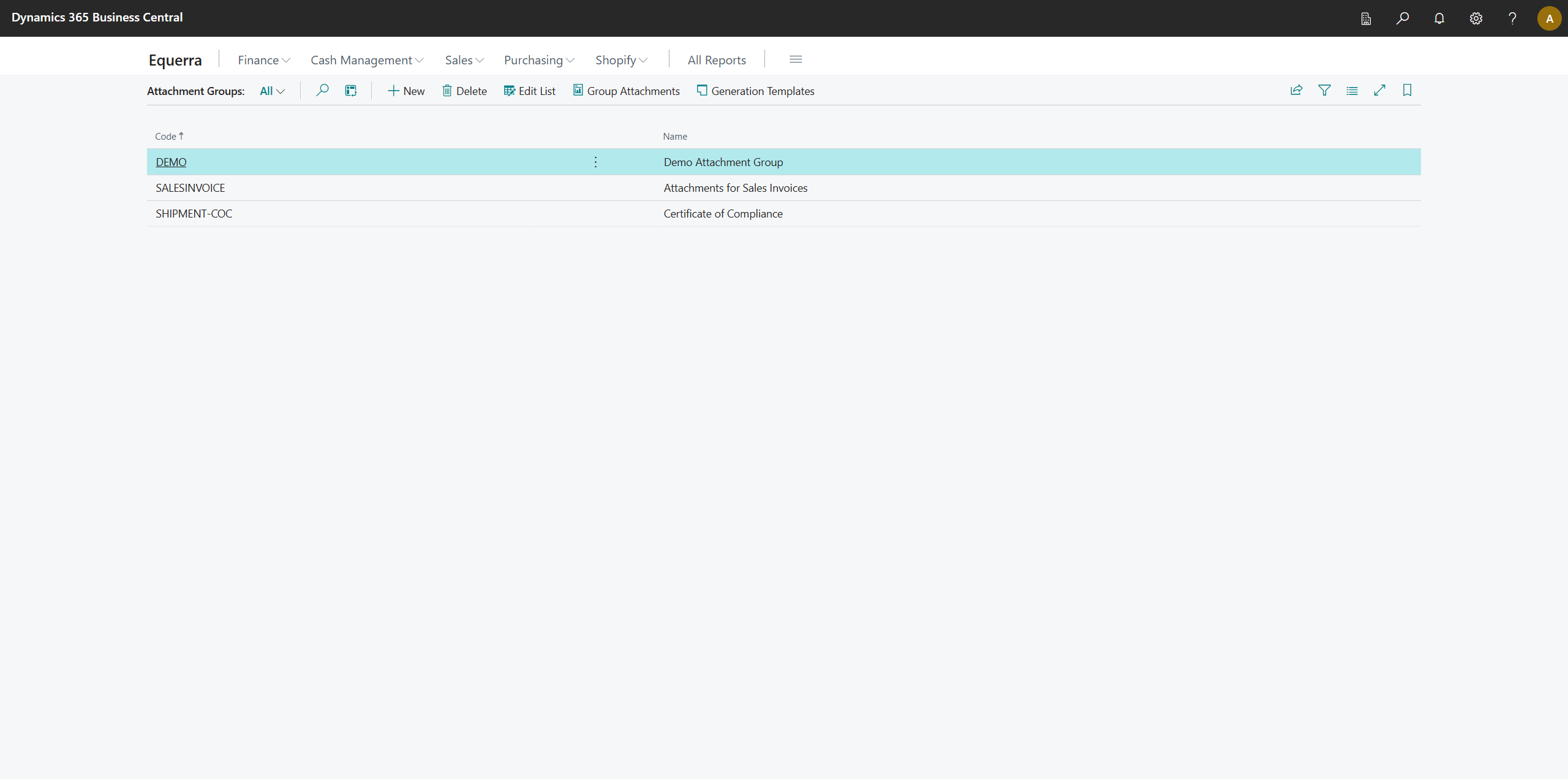 Attachment Groups list