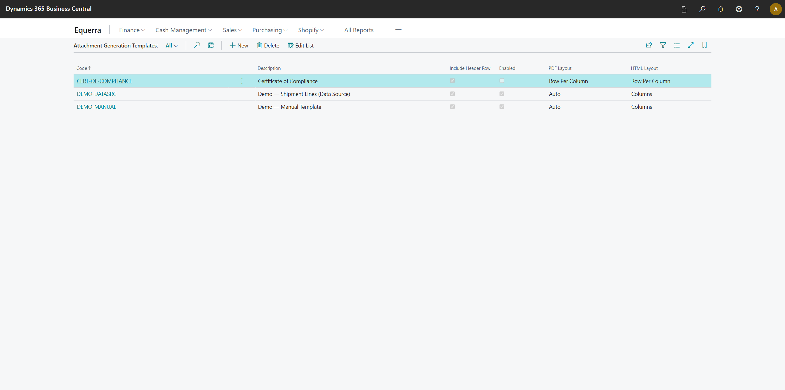 Attachment Generation Templates list