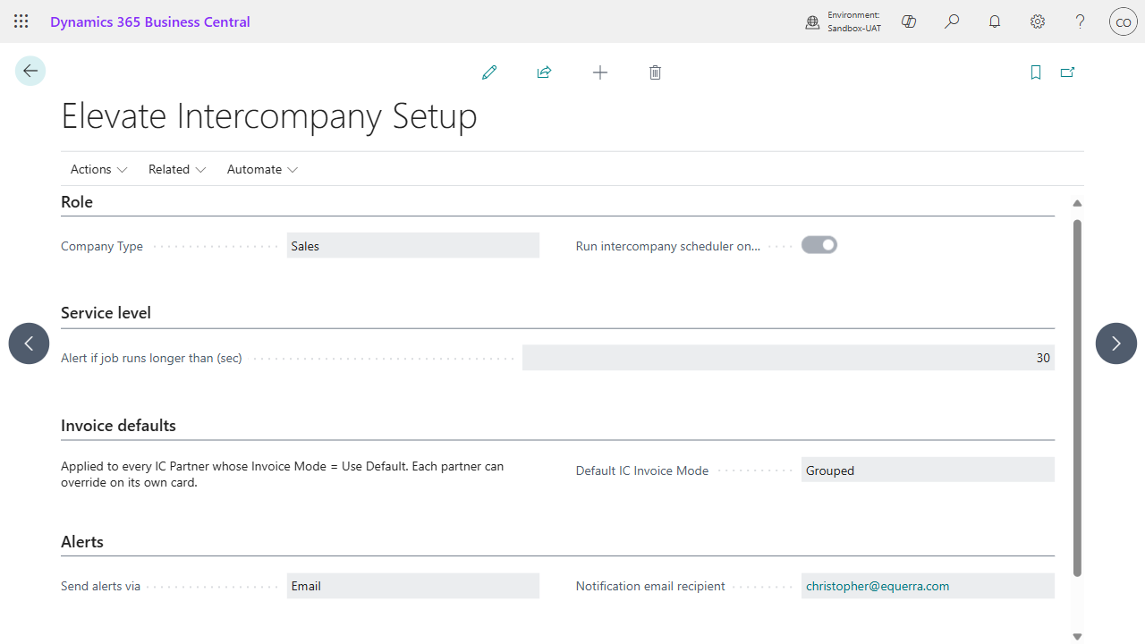 Elevate Intercompany Setup