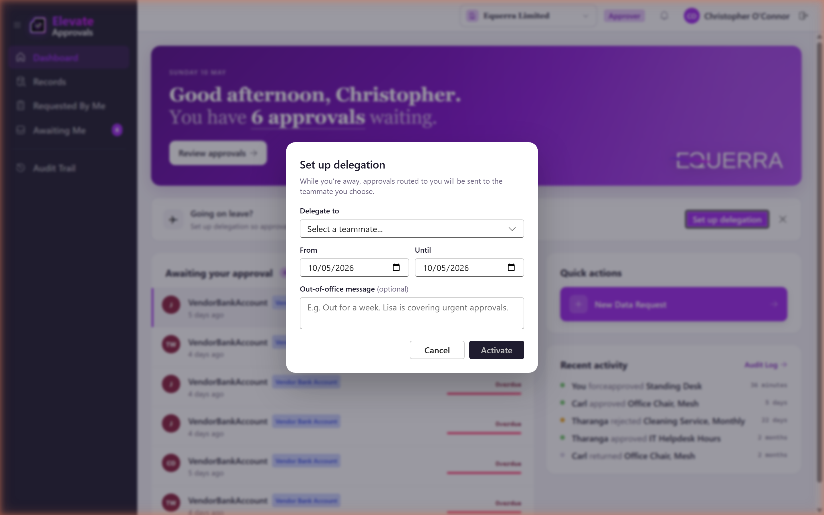 Set up delegation form