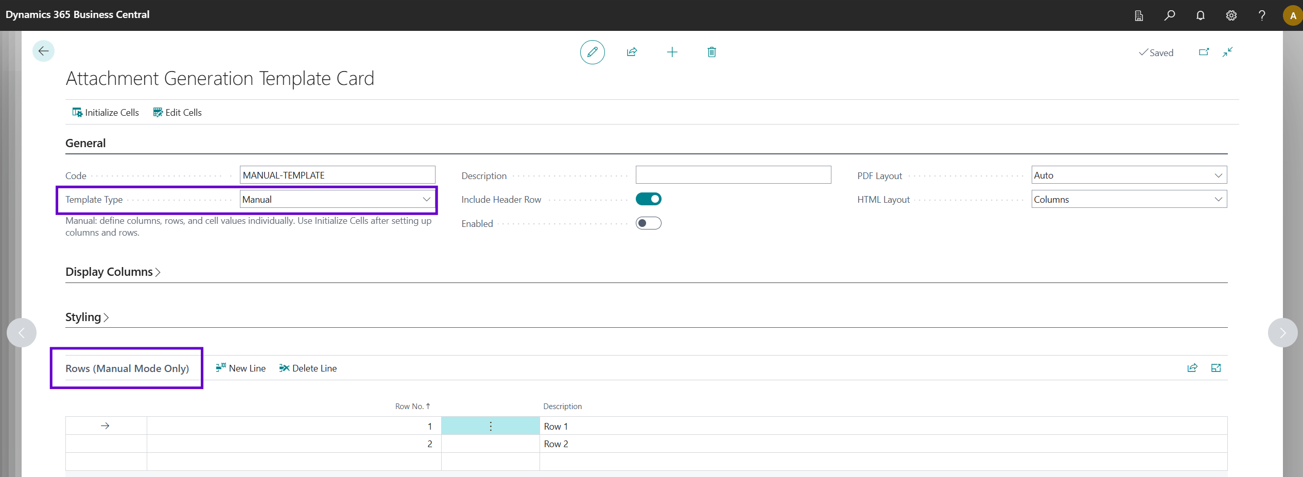 Rows subpage