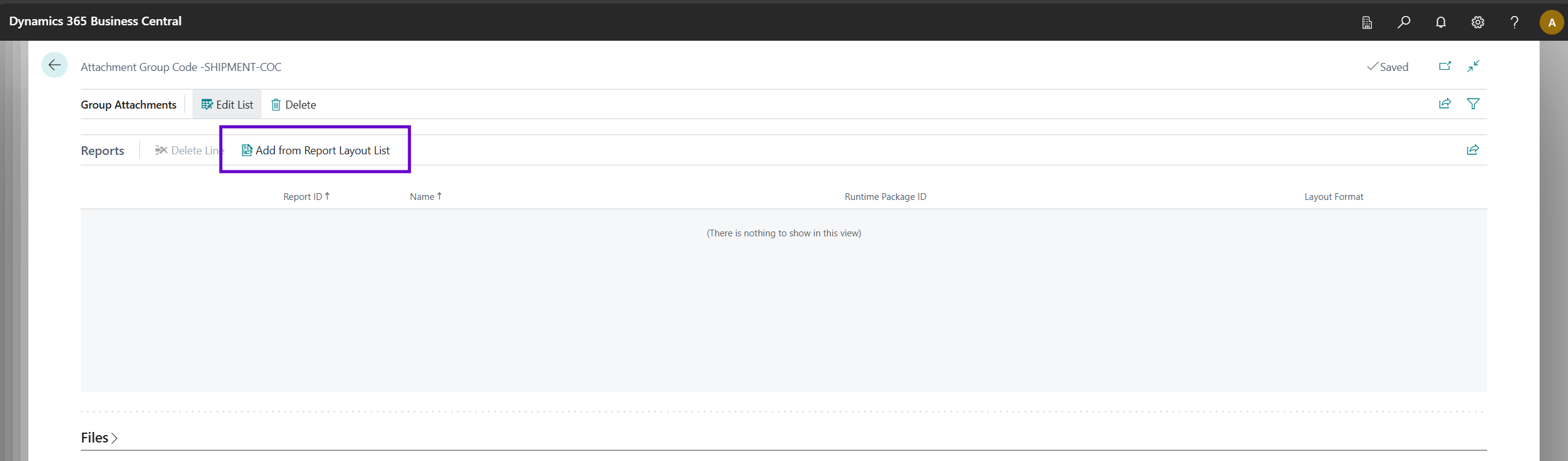 Add from report layout list