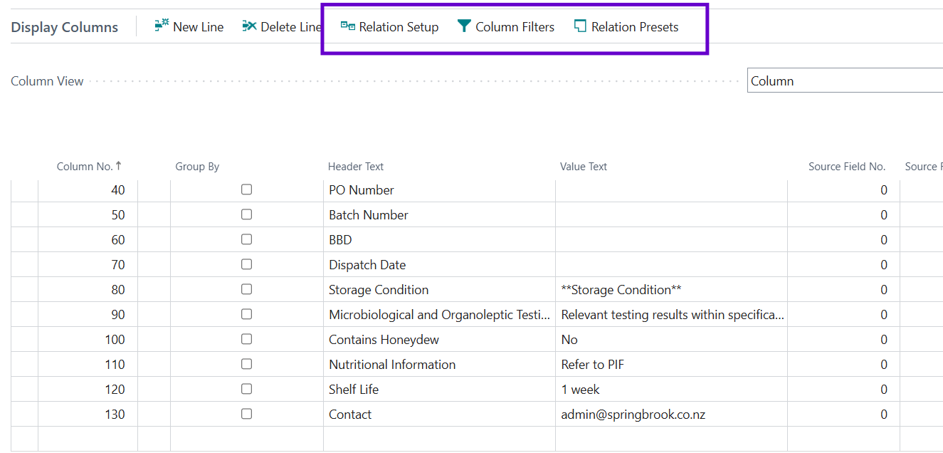 Column Actions